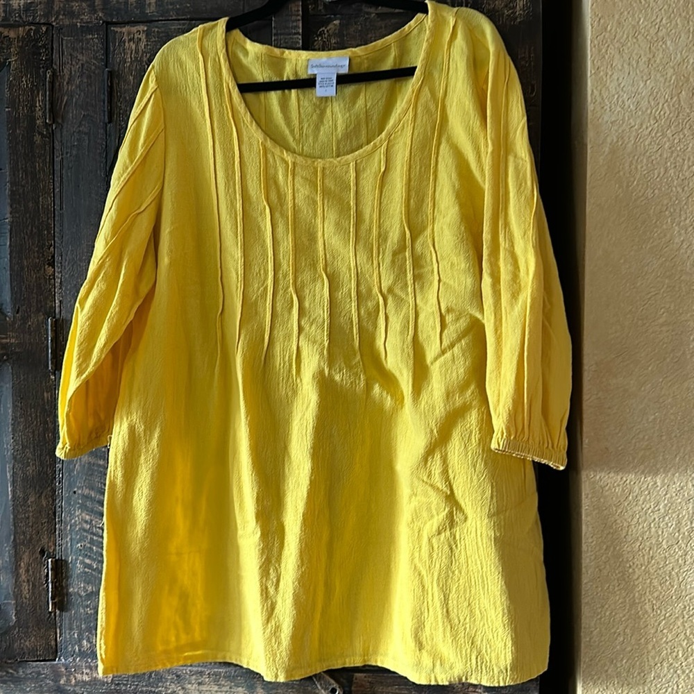 Soft Surroundings 3/4 Sleeve Bright Yellow Tunic Top, Large